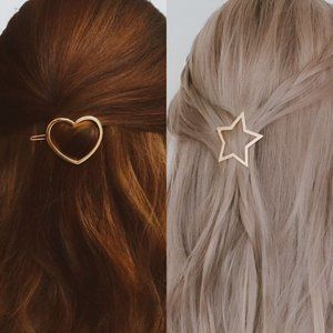 2 Pcs Hairpin Barrette Minimalist Geometric Vintage Retro Golden Hair Clip